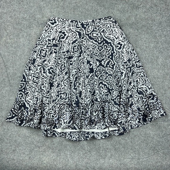 Chico's Skirt Womens Large‎ Blue White Paisley Sequin Silk Cotton Midi Lined Zip - Picture 1 of 12